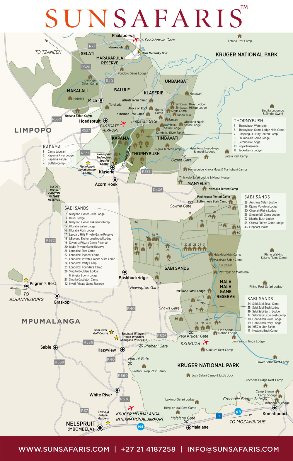 Sun Safaris Kruger Area Map