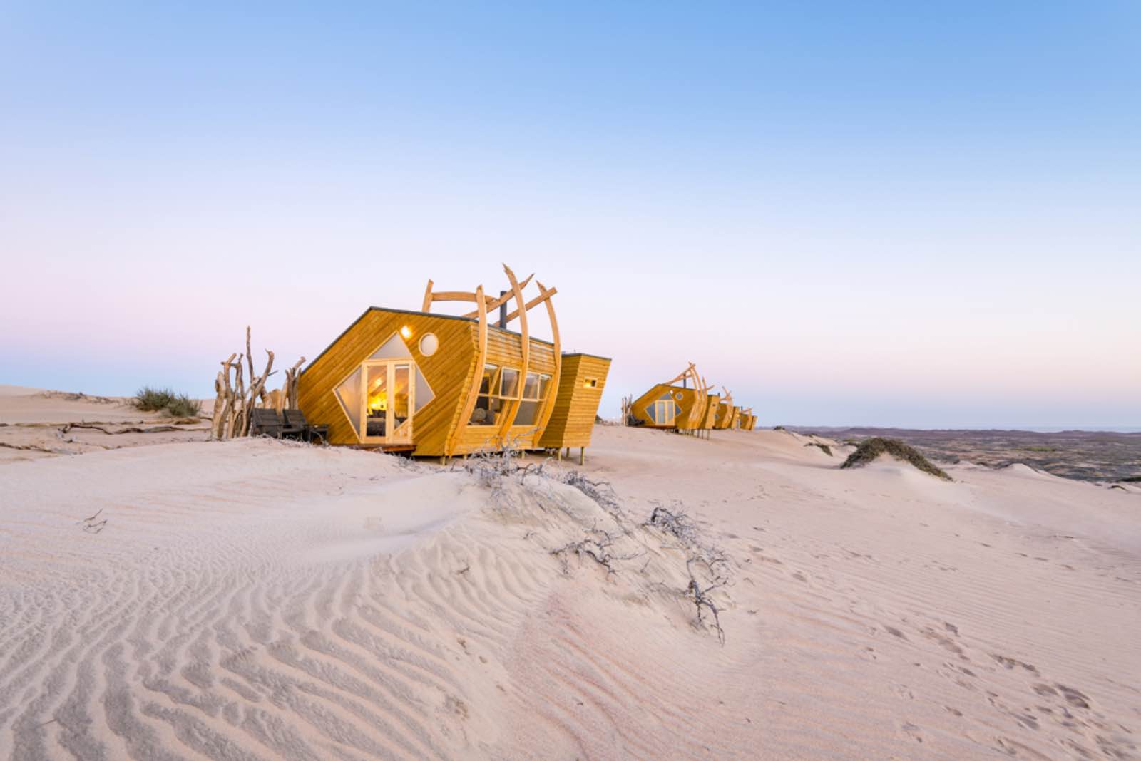 Shipwreck Lodge unique cabin style bedrooms on the Skeleton Coast beaches