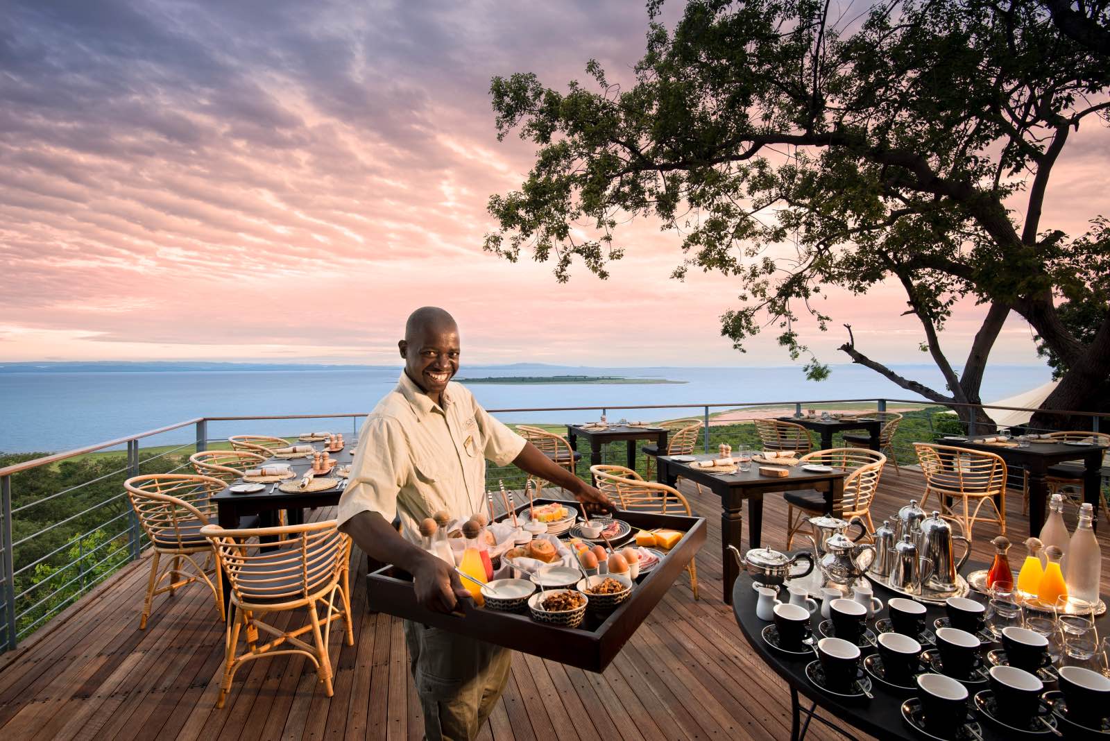 Bumi Hills excellent breakfasts and service on the luxury terrace overlooking Lake Kariba