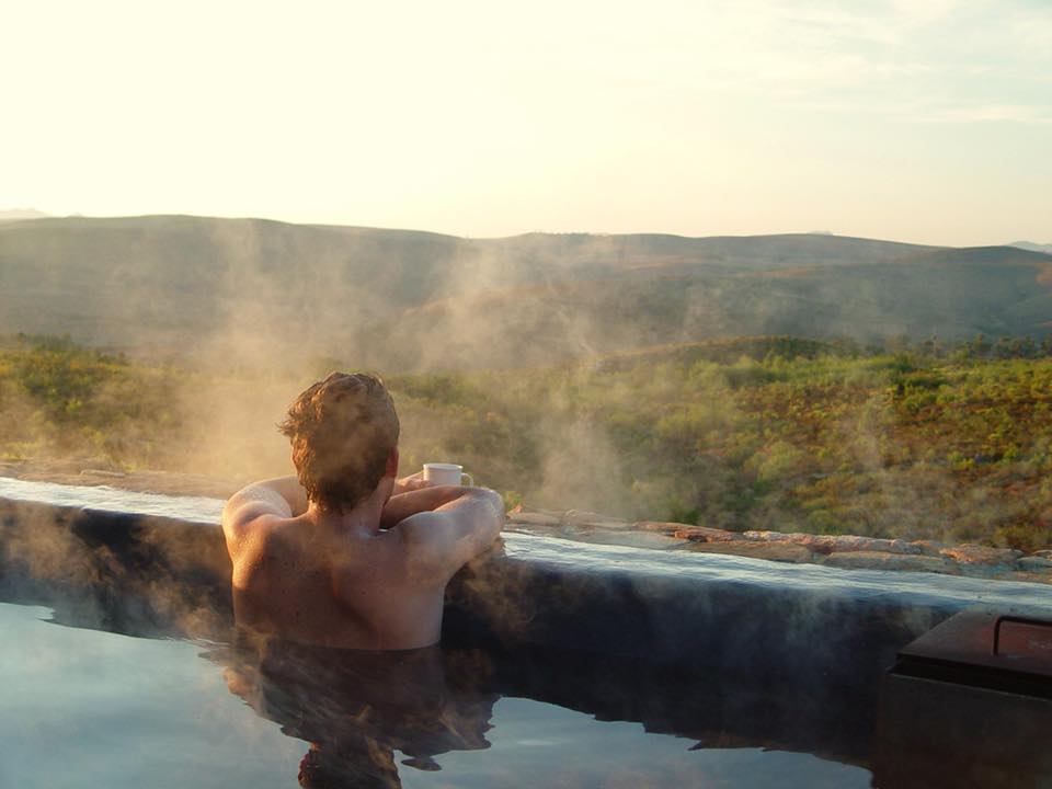 Steamy wood fired hot tub at Kolkol